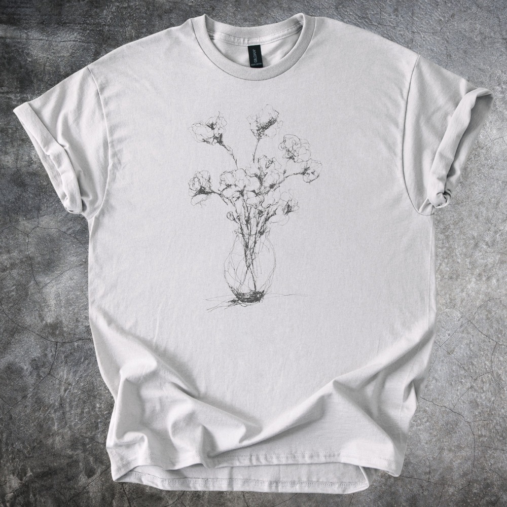 Dried Flowers in Vase Graphic Tee Minimalist Botanical Line Art